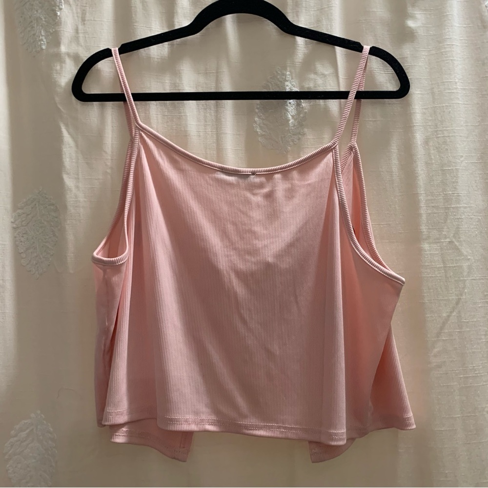 Baby Pink Strawberry Embroidered Cropped Self-Tie Cami NWOT - Picture 6 of 12